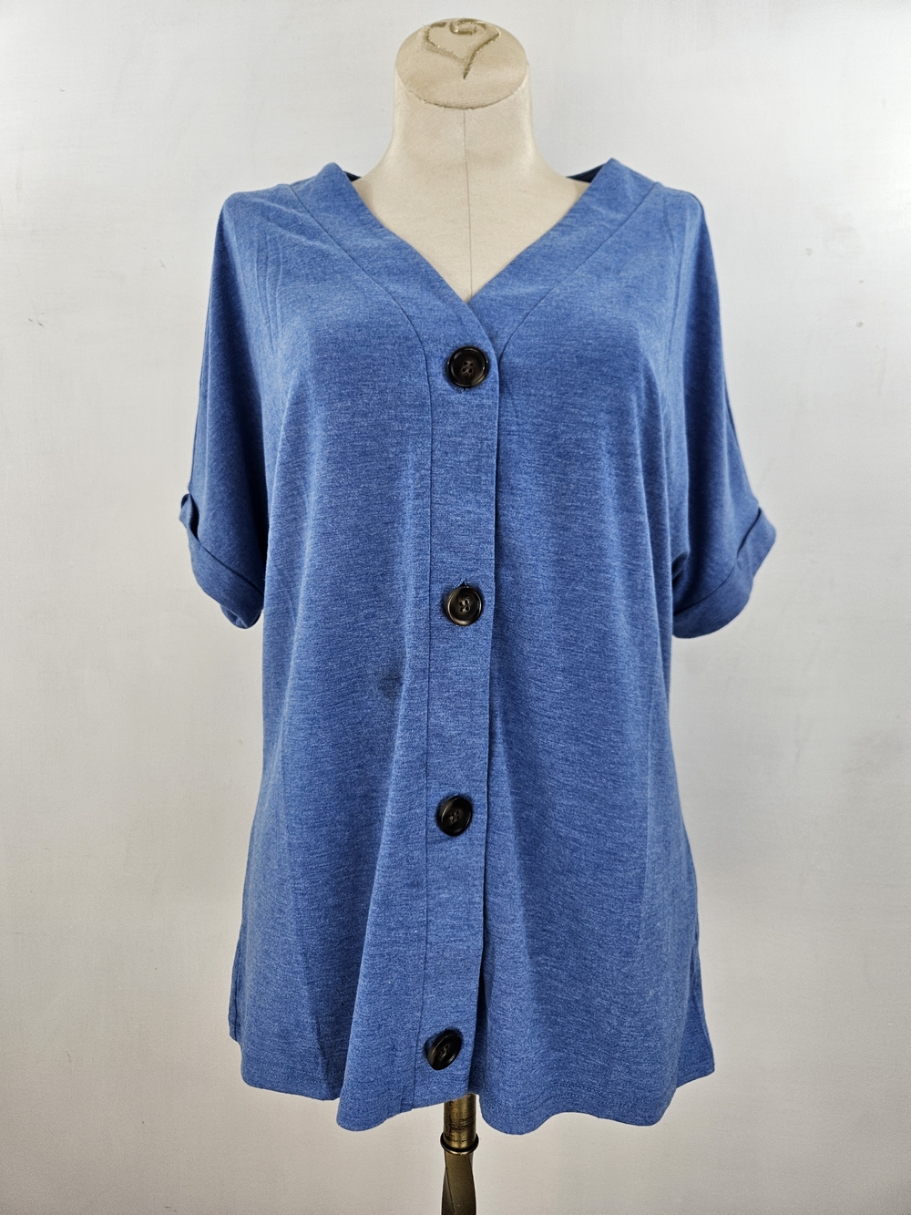 TICTICMISS V-Neck Button Front Blue Women's Top Size Medium - Picture 2 of 7